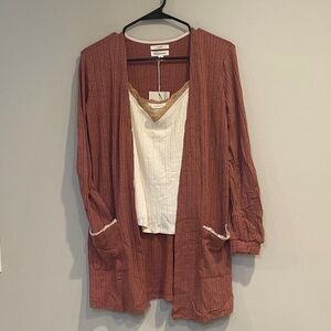 NWT Blu Pepper Mauve Cardigan with Cream Lace Tank Size Small